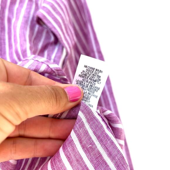Frank & Eileen Linen Barry Button Down Top Shirt XS Washed Red Pink Striped - Picture 7 of 7